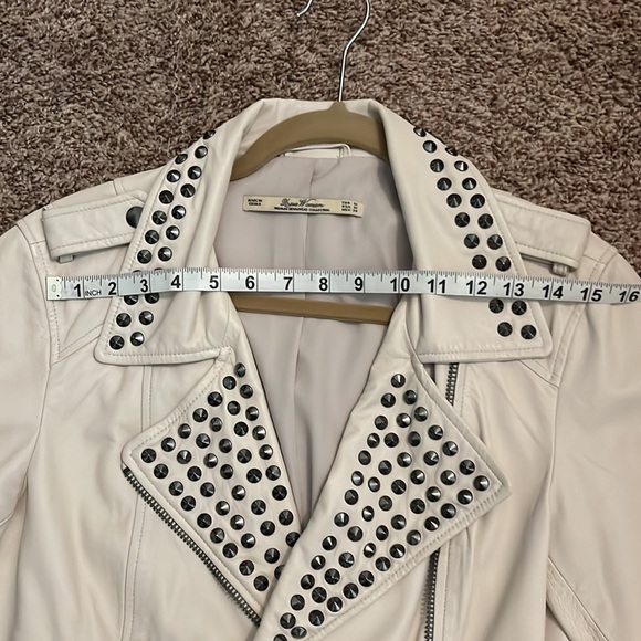 Zara Cream Studded Lambskin Moto Jacket EUC Size Medium - Picture 4 of 5